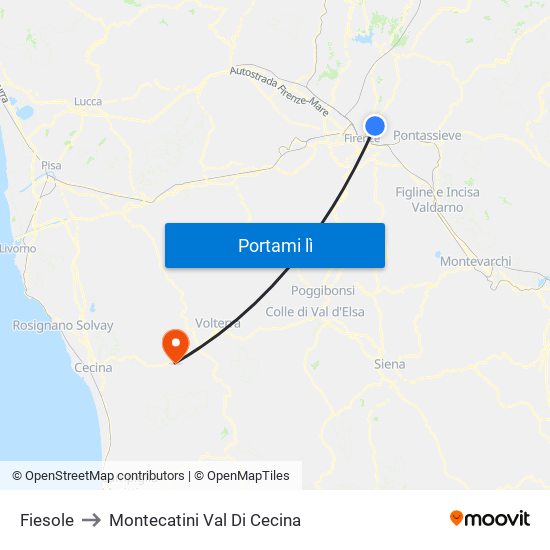 Fiesole to Montecatini Val Di Cecina map