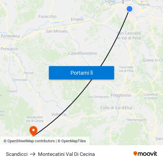 Scandicci to Montecatini Val Di Cecina map