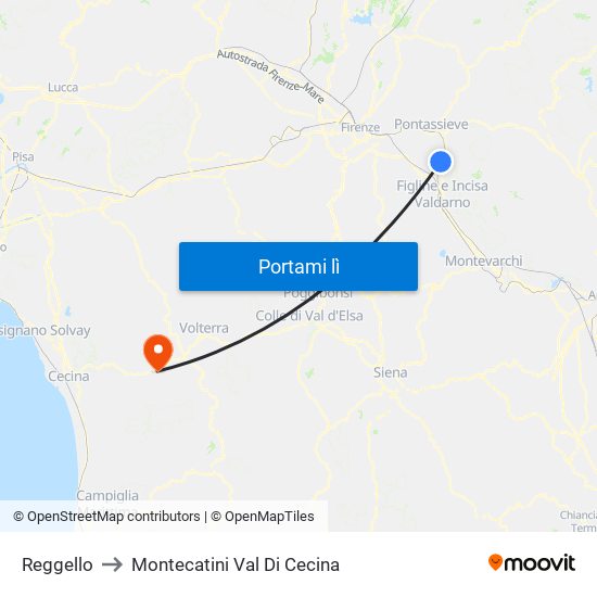 Reggello to Montecatini Val Di Cecina map