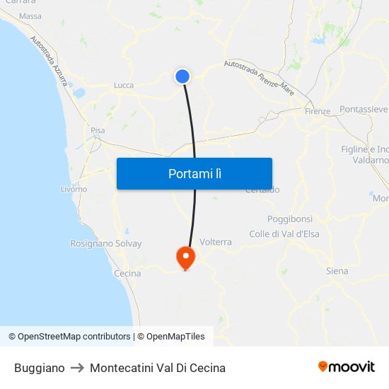 Buggiano to Montecatini Val Di Cecina map