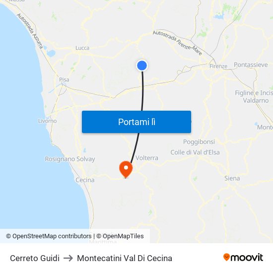 Cerreto Guidi to Montecatini Val Di Cecina map