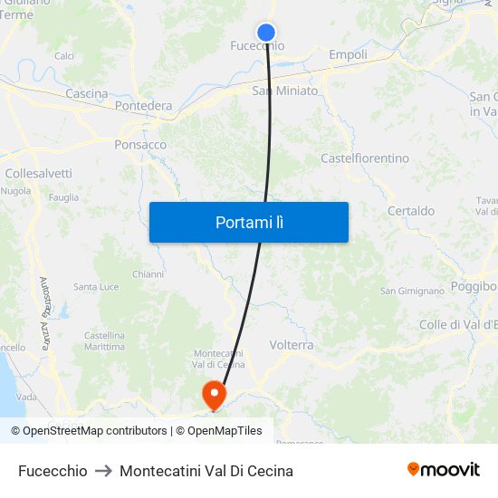 Fucecchio to Montecatini Val Di Cecina map