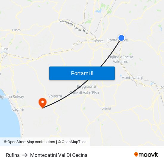 Rufina to Montecatini Val Di Cecina map