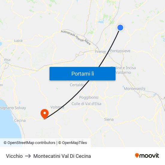 Vicchio to Montecatini Val Di Cecina map