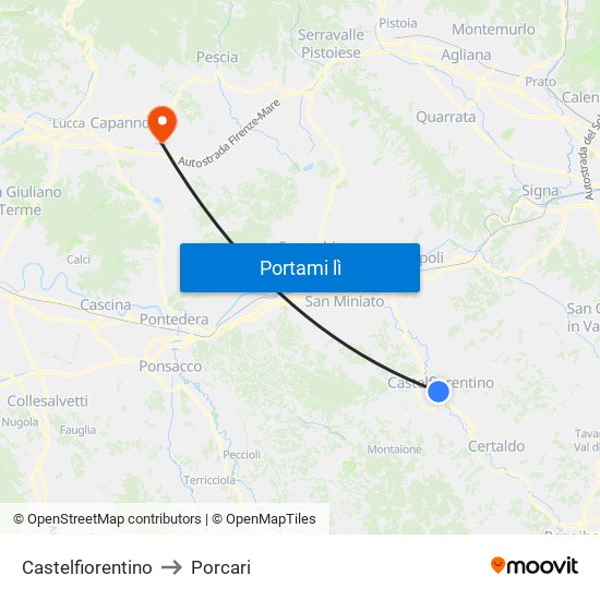 Castelfiorentino to Porcari map