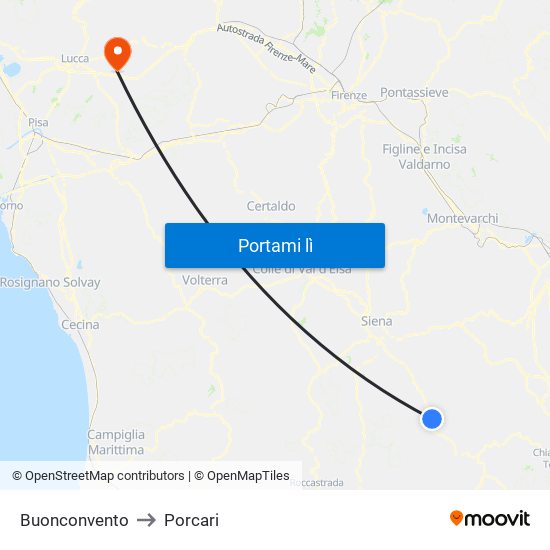 Buonconvento to Porcari map
