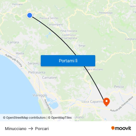 Minucciano to Porcari map