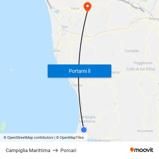 Campiglia Marittima to Porcari map