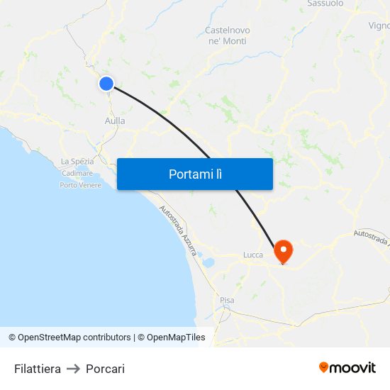 Filattiera to Porcari map