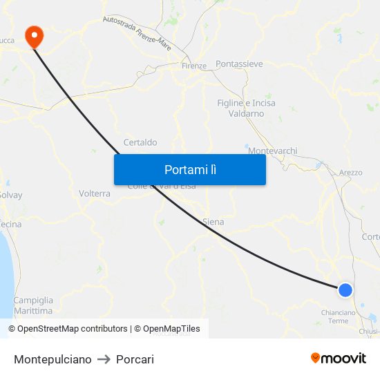 Montepulciano to Porcari map