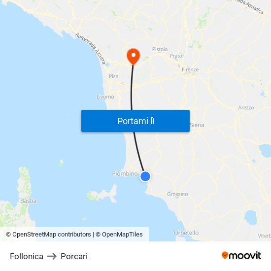 Follonica to Porcari map