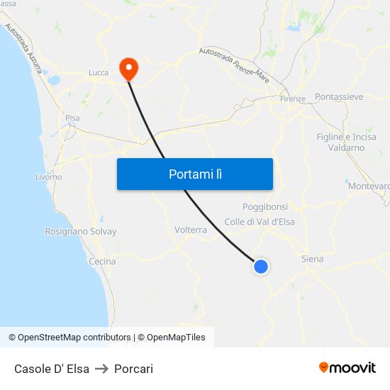 Casole D' Elsa to Porcari map