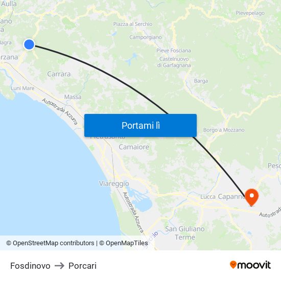 Fosdinovo to Porcari map