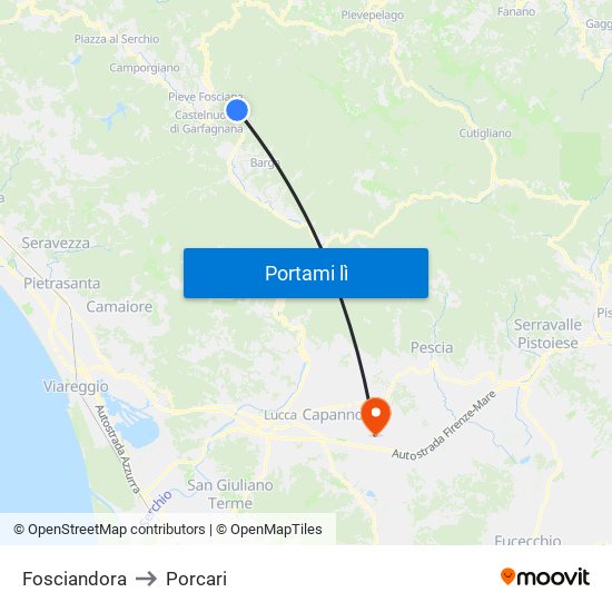 Fosciandora to Porcari map