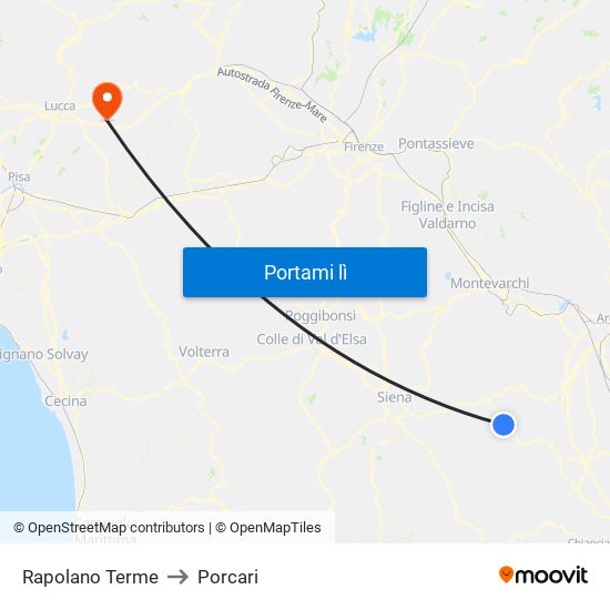 Rapolano Terme to Porcari map