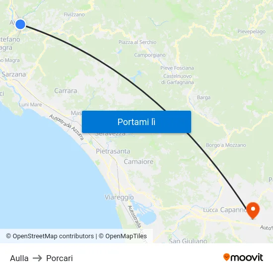 Aulla to Porcari map