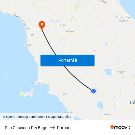 San Casciano Dei Bagni to Porcari map