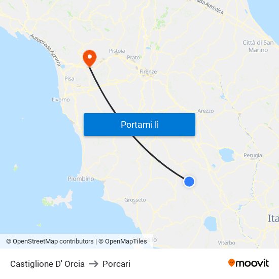 Castiglione D' Orcia to Porcari map