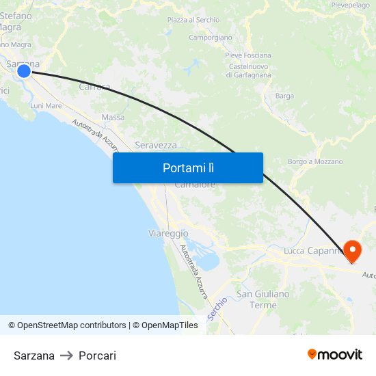 Sarzana to Porcari map