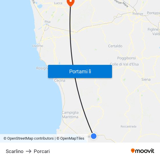 Scarlino to Porcari map