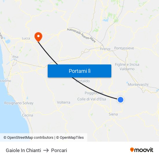 Gaiole In Chianti to Porcari map