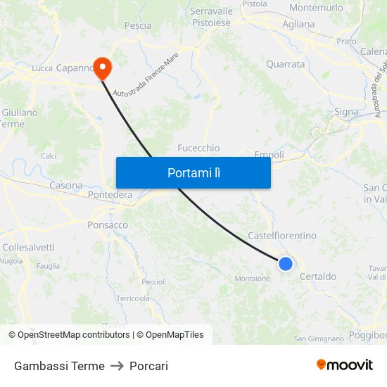 Gambassi Terme to Porcari map