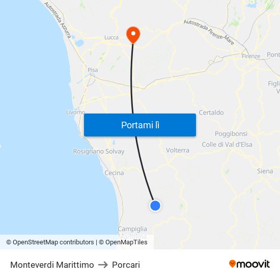 Monteverdi Marittimo to Porcari map
