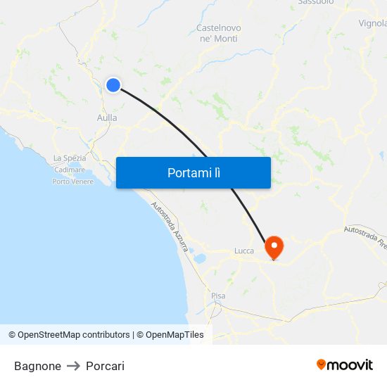 Bagnone to Porcari map