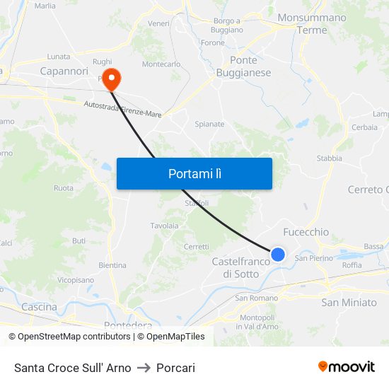 Santa Croce Sull' Arno to Porcari map