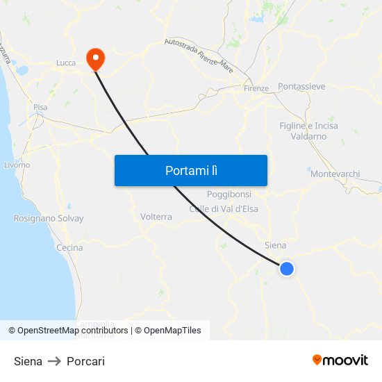 Siena to Porcari map