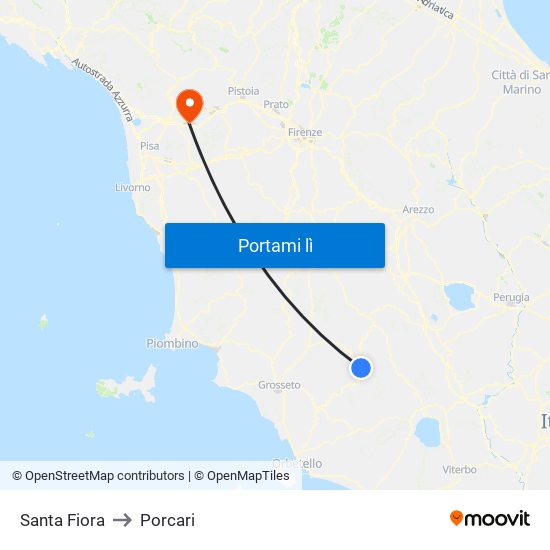 Santa Fiora to Porcari map