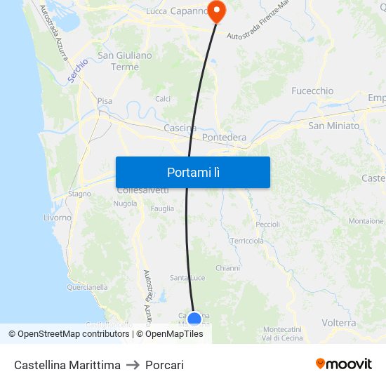 Castellina Marittima to Porcari map