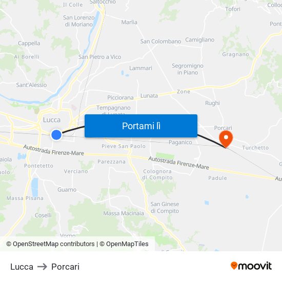 Lucca to Porcari map