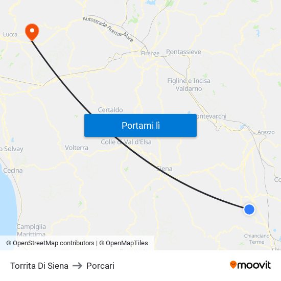 Torrita Di Siena to Porcari map