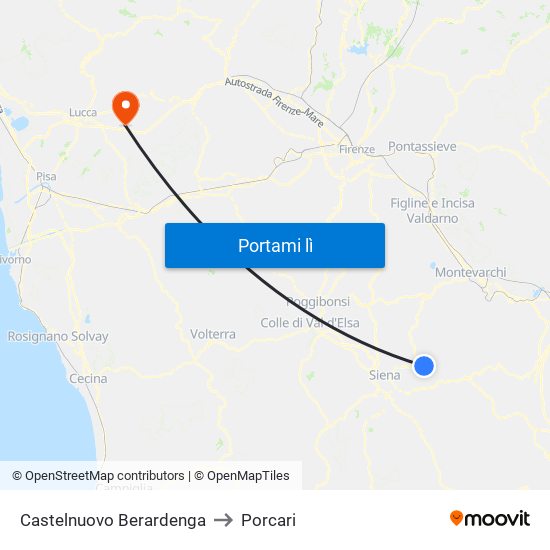 Castelnuovo Berardenga to Porcari map