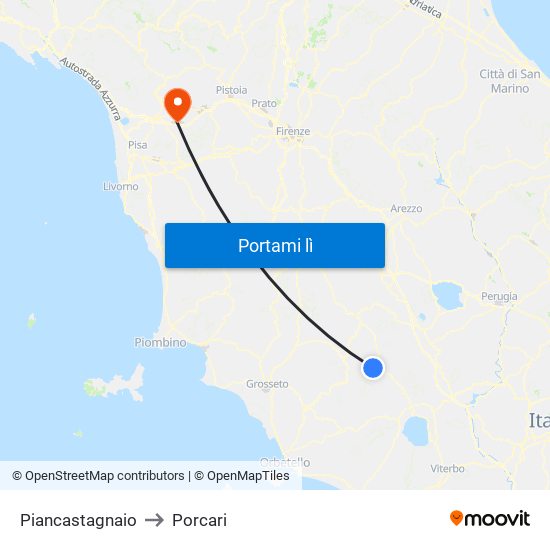 Piancastagnaio to Porcari map