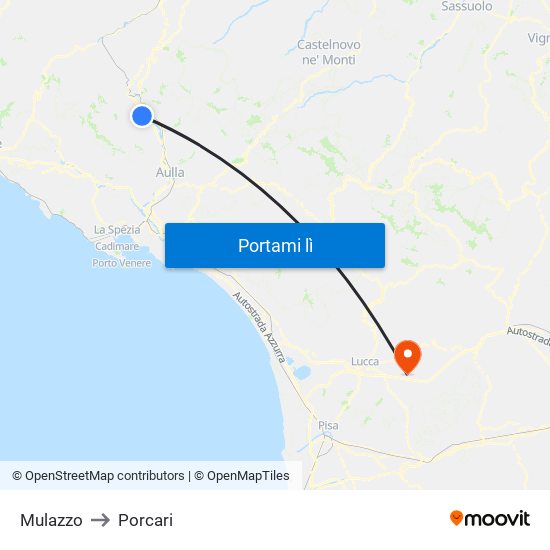 Mulazzo to Porcari map
