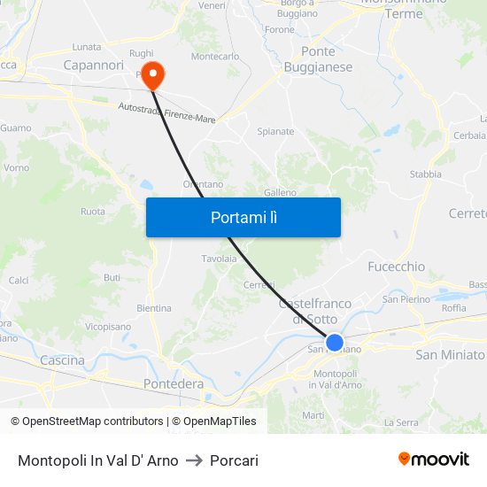 Montopoli In Val D' Arno to Porcari map