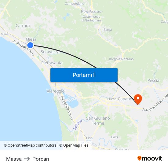 Massa to Porcari map