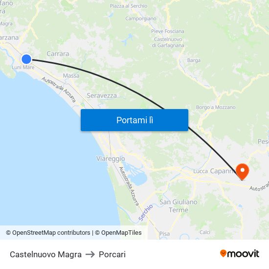 Castelnuovo Magra to Porcari map