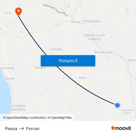 Pienza to Porcari map