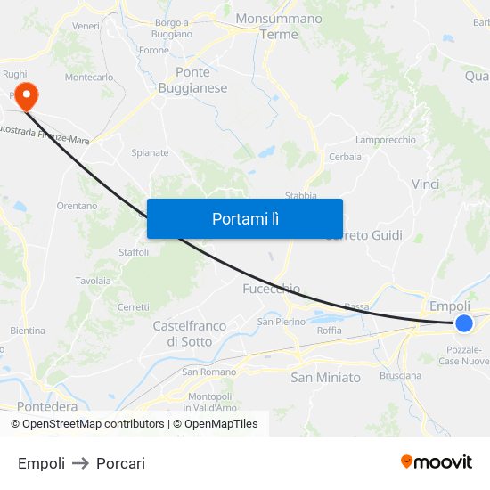 Empoli to Porcari map