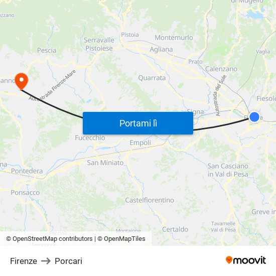 Firenze to Porcari map