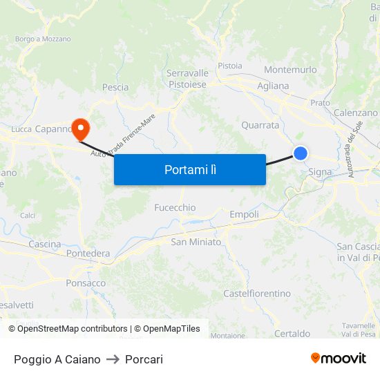 Poggio A Caiano to Porcari map