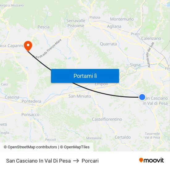 San Casciano In Val Di Pesa to Porcari map