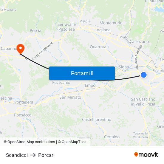 Scandicci to Porcari map