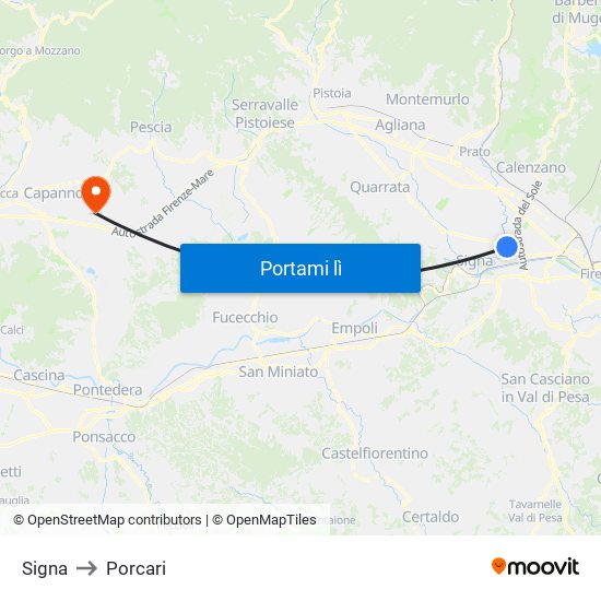 Signa to Porcari map