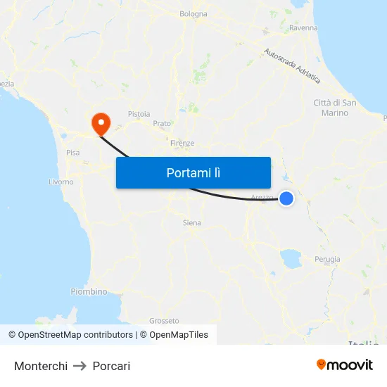 Monterchi to Porcari map