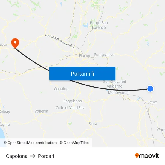Capolona to Porcari map