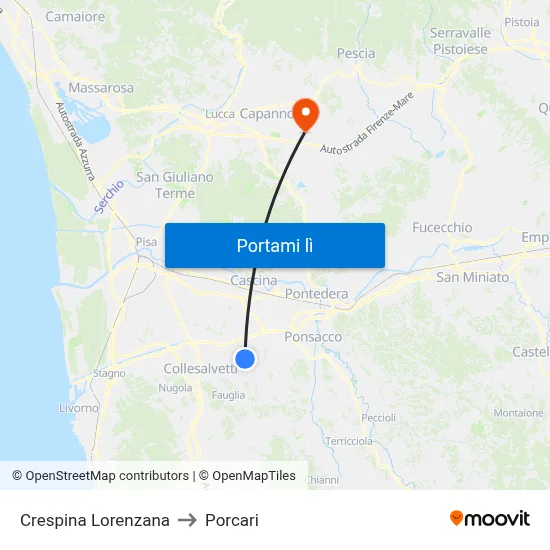 Crespina Lorenzana to Porcari map